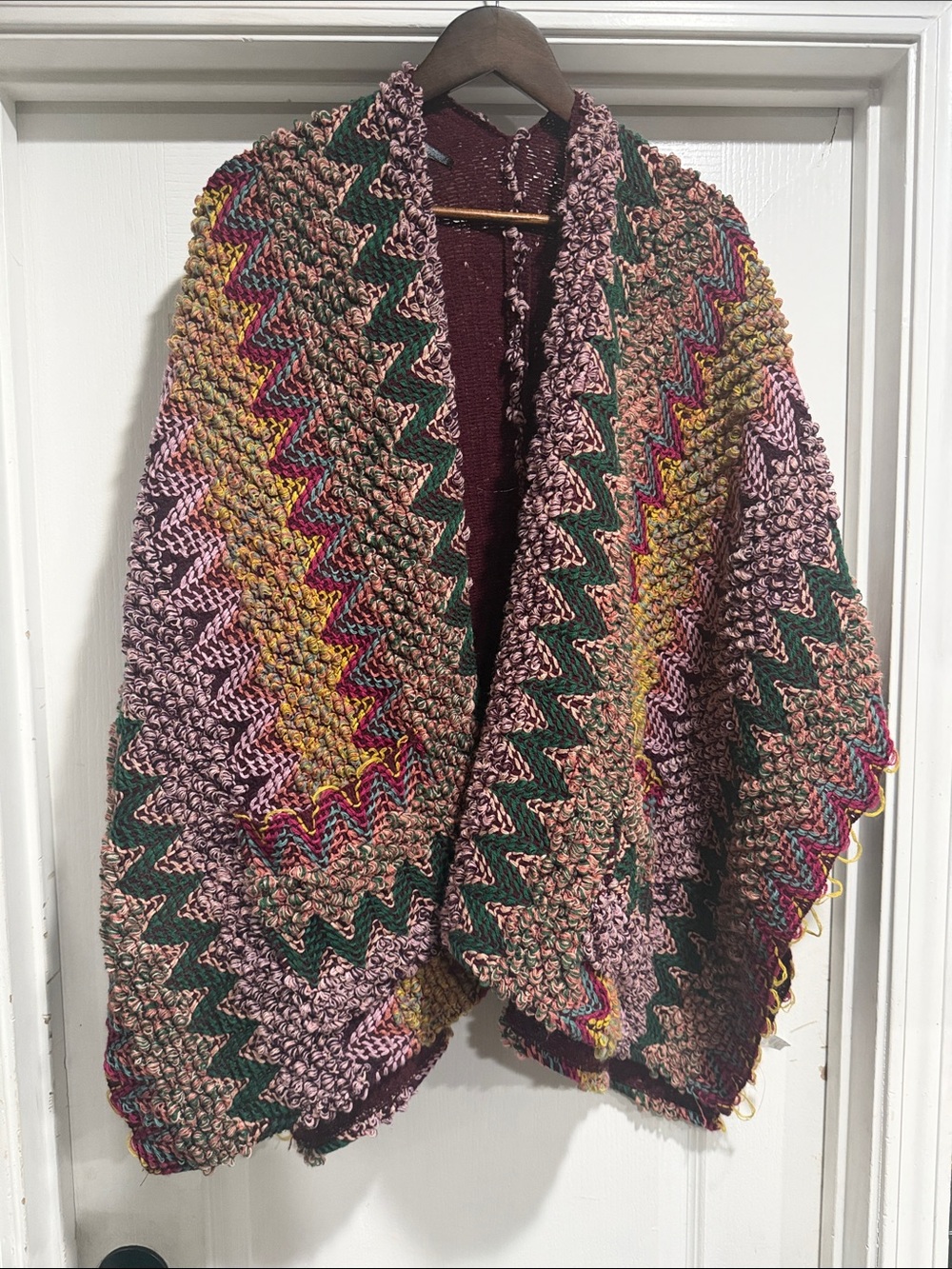 EARTHBOUND Multicolor Zigzag Knit Poncho - Pink, Green, Yellow, Burgundy